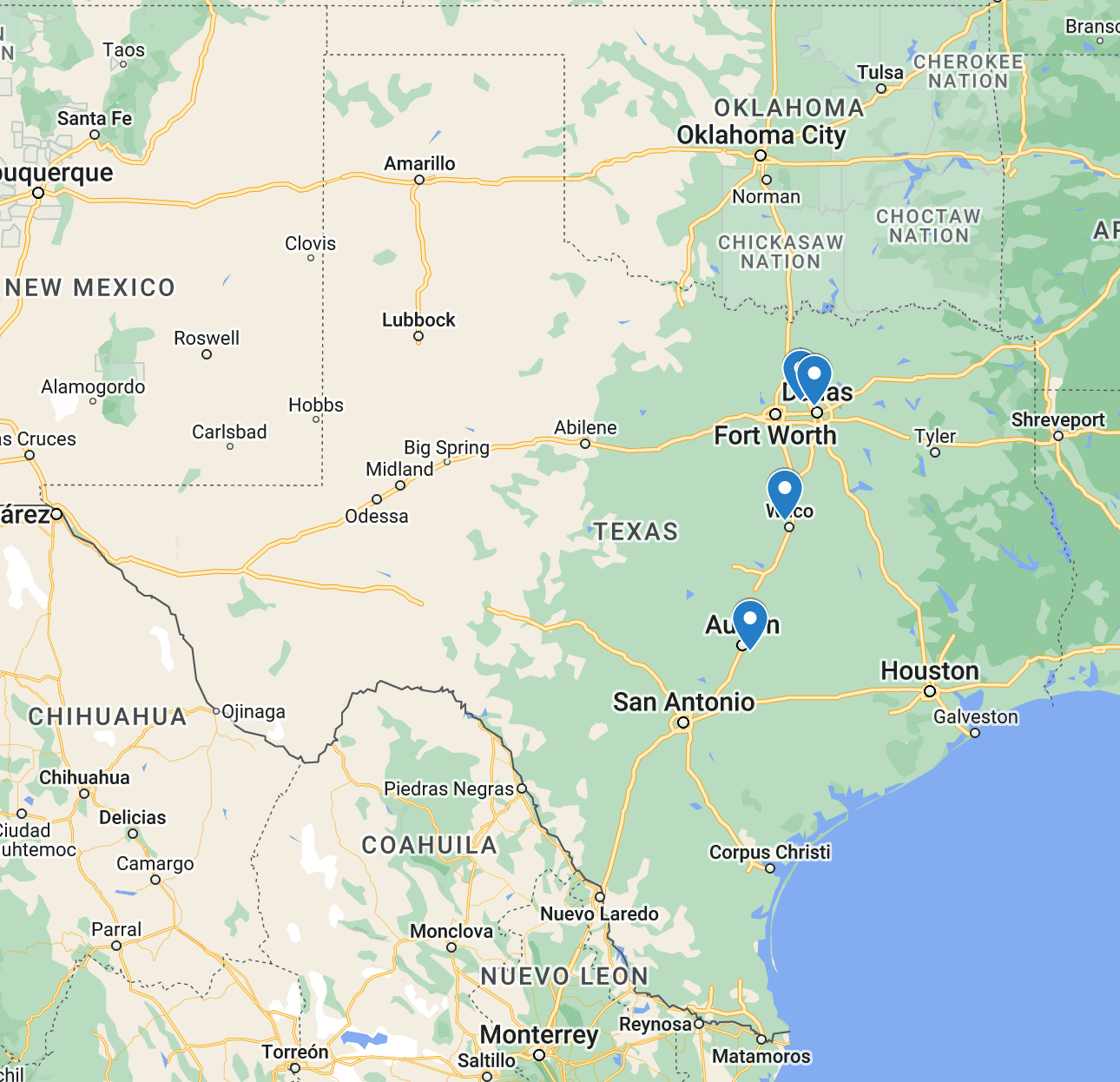 Map of airport locations surrounding Waco, Texas.png
